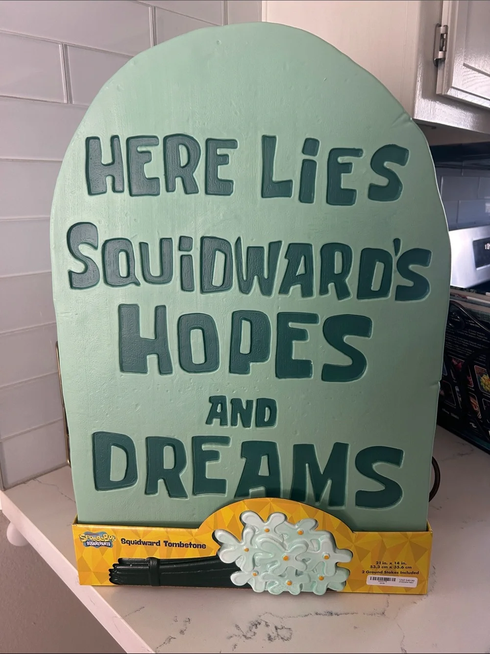 Spirit Squidward Tombstone Wall Decor - Mint Green and Teal